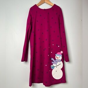 Hanna Andersson Dress Snowman Magenta Star Print Girls Size 8
